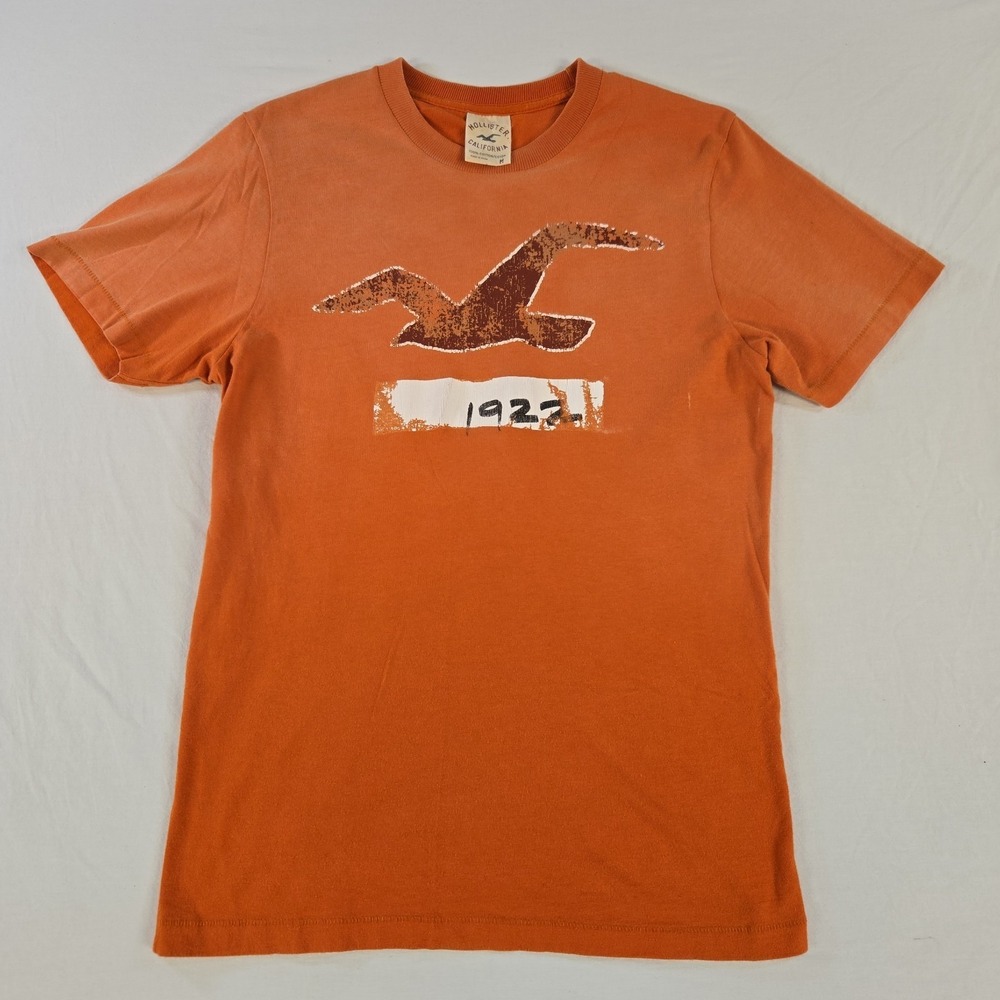 Vintage Hollister California Logo Tshirt Mens Med Orange Graphic Surf Skater Y2K